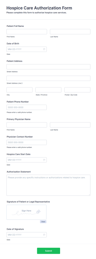 Hospice Care Authorization Form Template