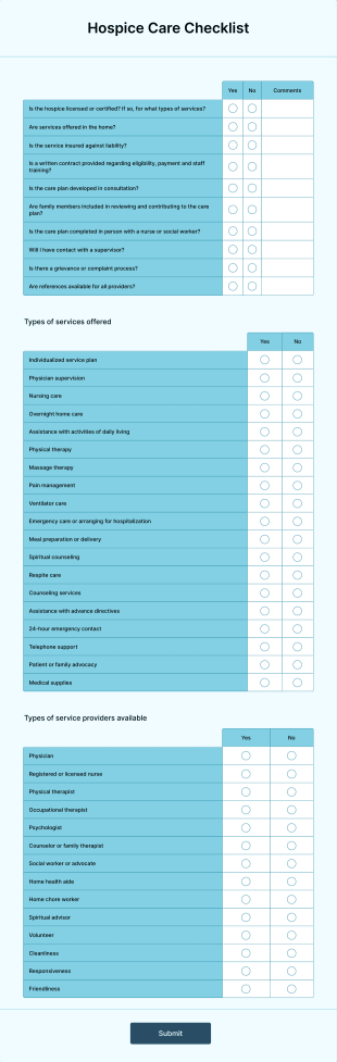 Hospice Care Checklist Form Template