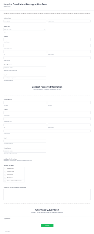 Hospice Care Patient Demographics Form Template