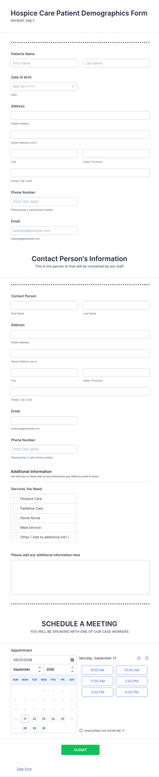 Hospice Care Patient Demographics Form Template