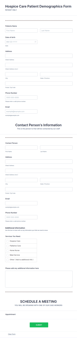 Hospice Care Patient Demographics Form Template