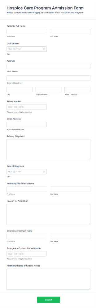 Hospice Care Program Admission Form Form Template
