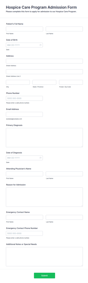 Hospice Care Program Admission Form Template