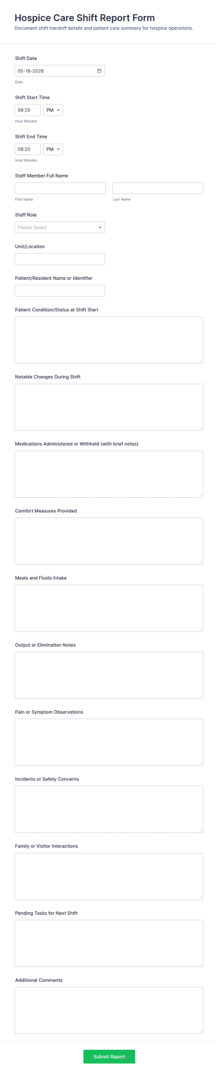 Hospice Care Shift Report Form Template
