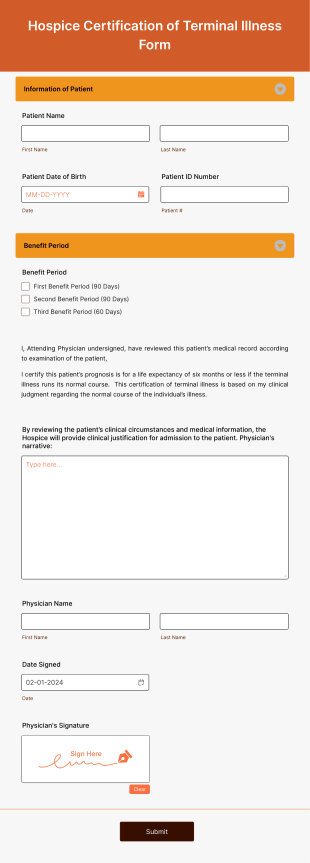 Hospice Certification Of Terminal Illness Form Template