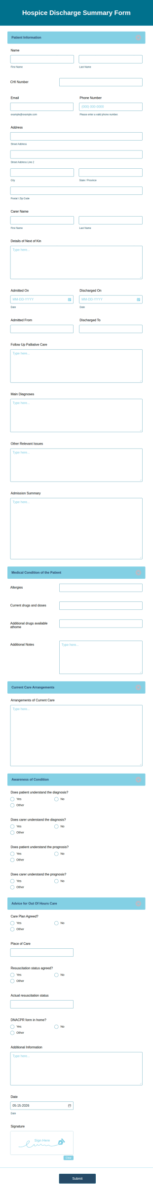 Hospice Discharge Summary Form Template