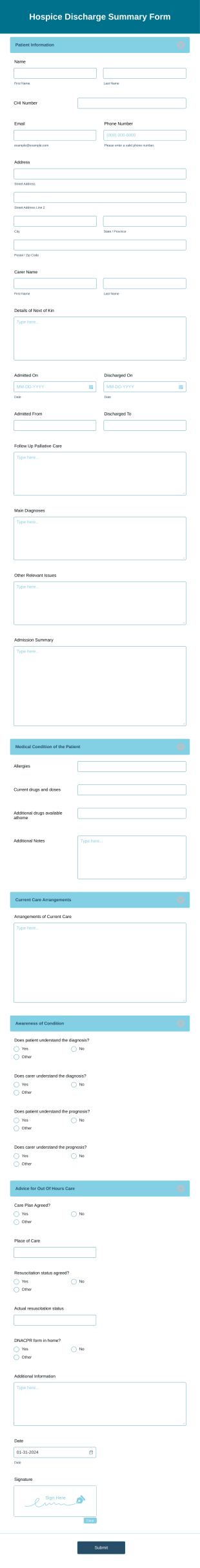 Hospice Discharge Summary Form Template