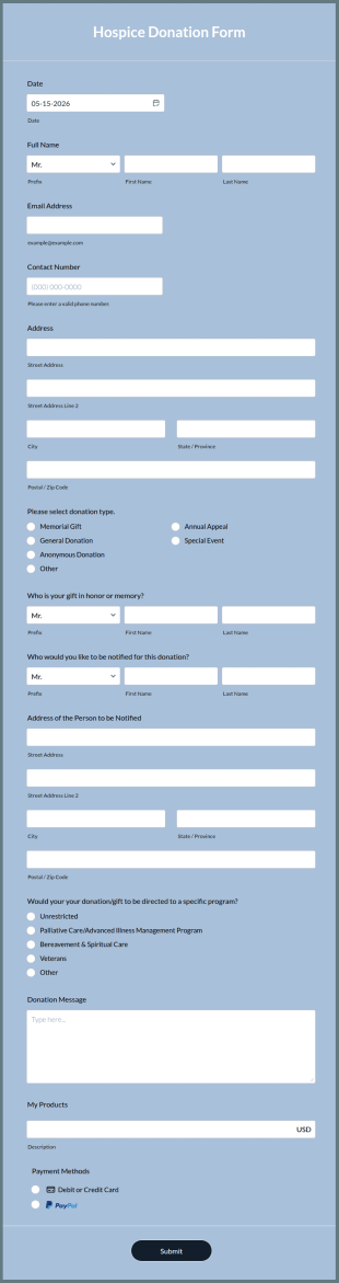 Hospice Donation Form Template