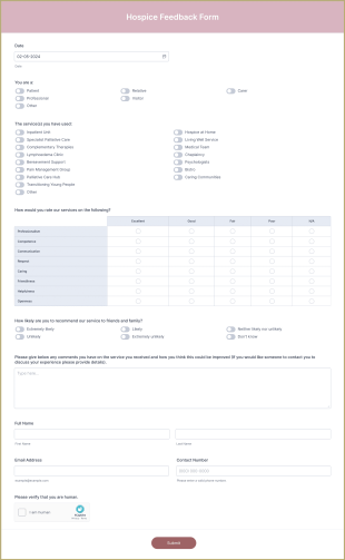 Hospice Feedback Form Template