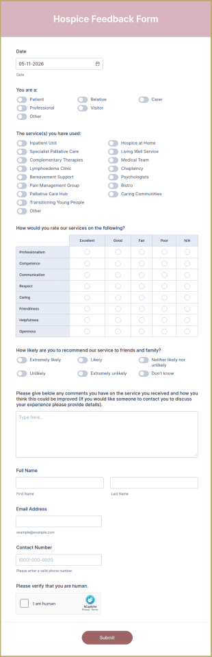 Hospice Feedback Form Template