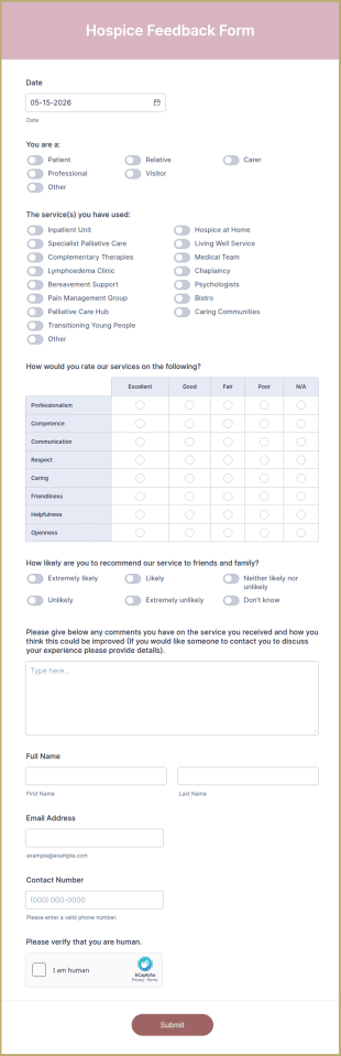 Hospice Feedback Form Template