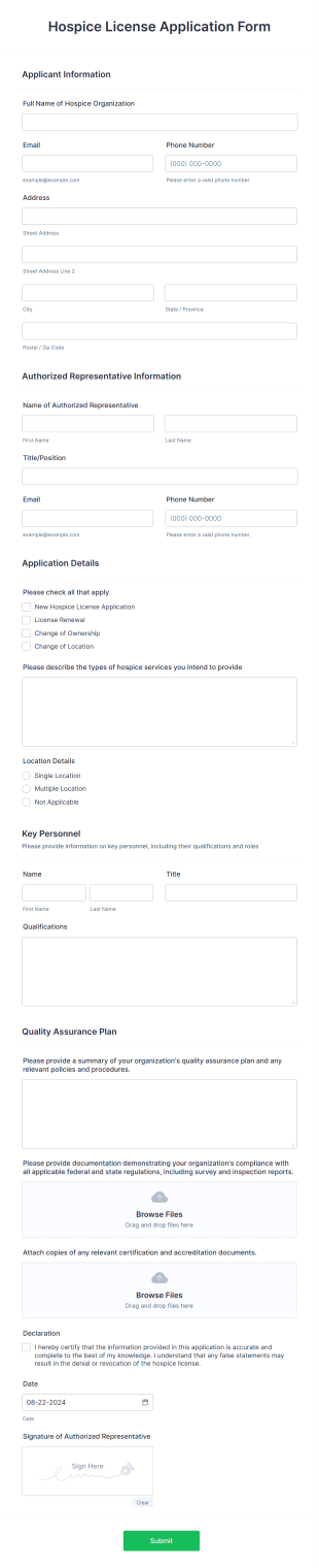 Hospice License Application Form Template
