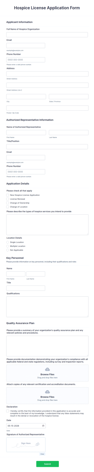 Hospice License Application Form Template