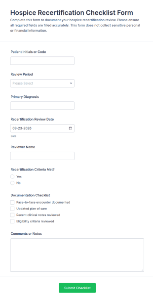 Hospice Recertification Checklist Form Template