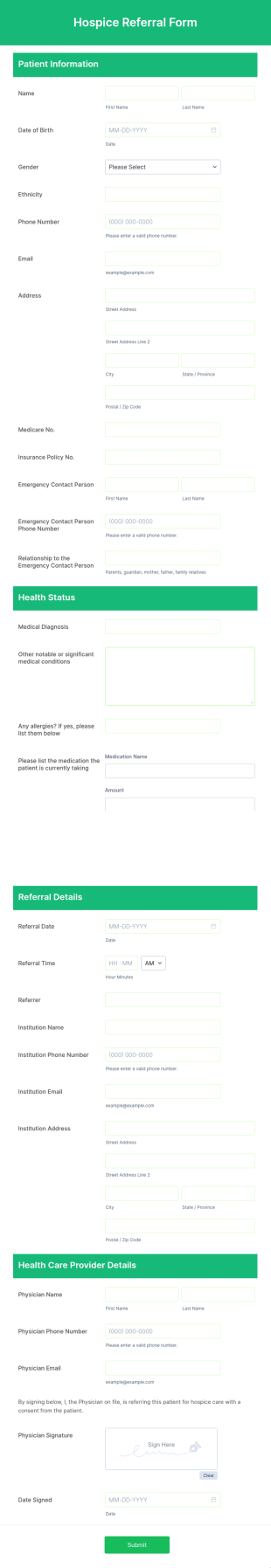 Hospice Referral Form Template