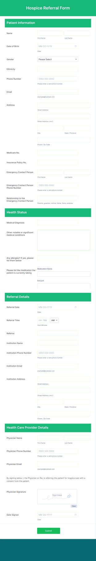 Hospice Referral Form Template