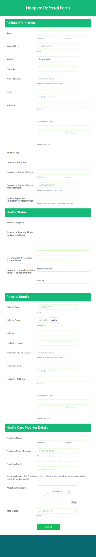 Hospice Referral Form Template