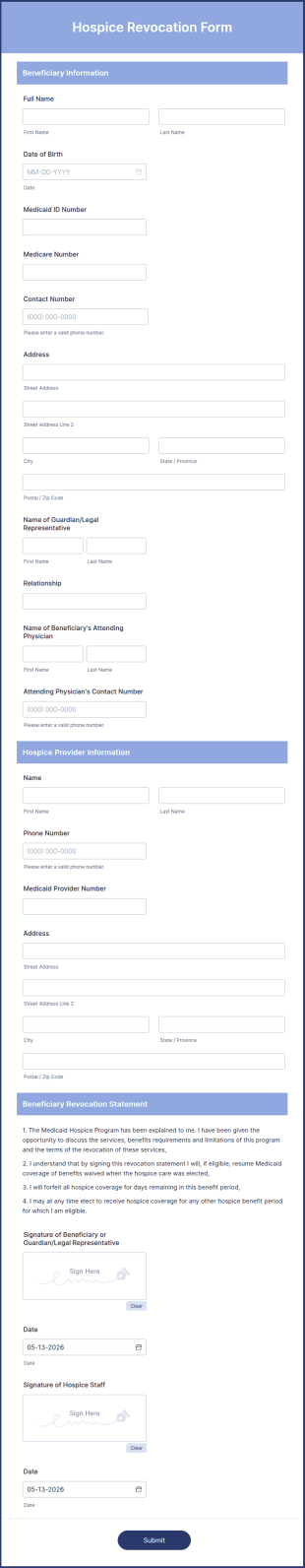 Hospice Revocation Form Template