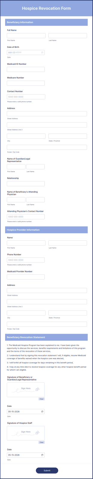 Hospice Revocation Form Template