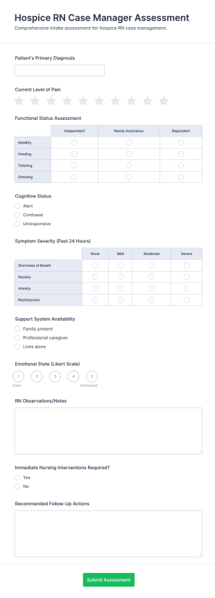 Hospice RN Case Manager Assessment Form Template