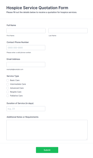 Hospice Service Quotation Form Form Template