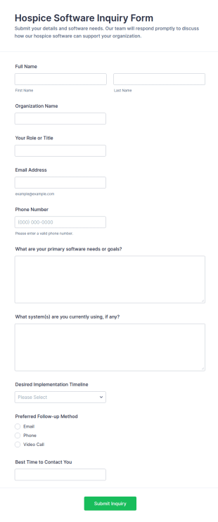 Hospice Software Inquiry Form Template
