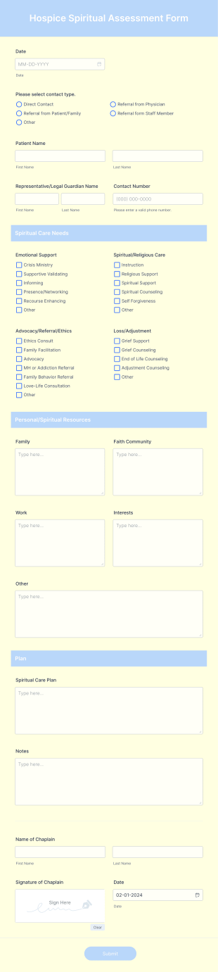 Hospice Spiritual Assessment Form Template