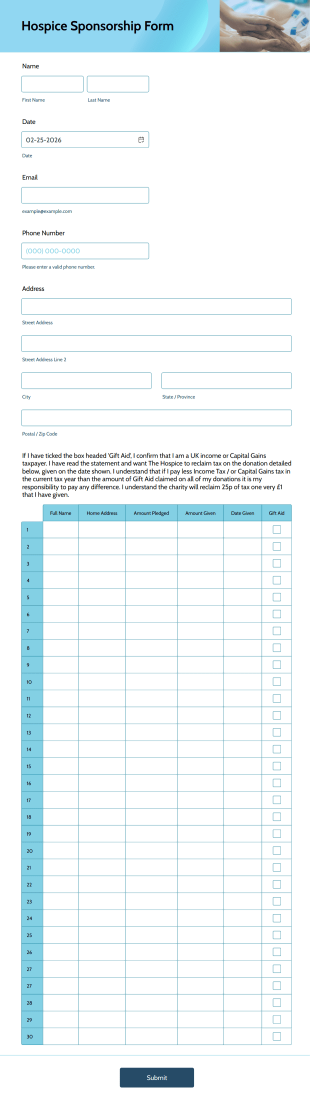 Hospice Sponsorship Form Template