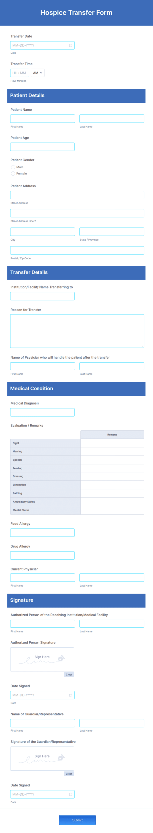 Hospice Transfer Form Template