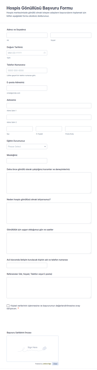 Hospis Gönüllüsü Başvuru Form Şablonu