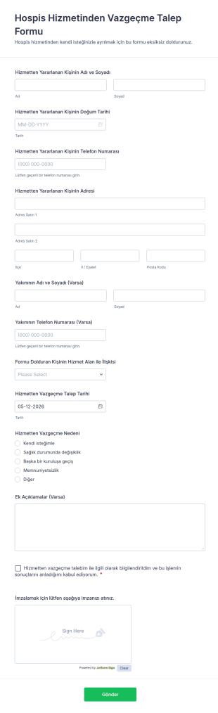 Hospis Hizmetinden Vazgeçme Talep Form Şablonu