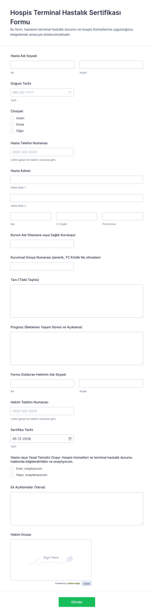 Hospis Terminal Hastalık Sertifikası Form Şablonu