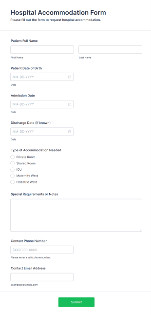 Hospital Accommodation Form Form Template
