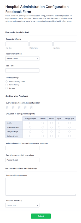 Hospital Administration Configuration Feedback Form Template