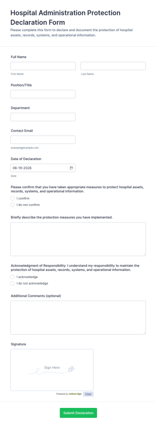 Hospital Administration Protection Declaration Form Template