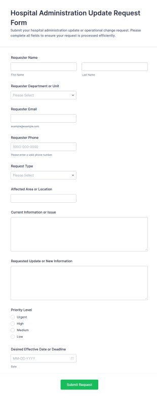 Hospital Administration Update Request Form Template