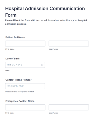 Hospital Admission Communication Form Form Template