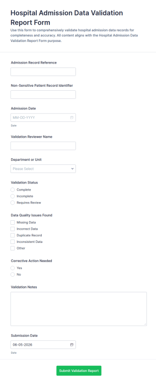 Hospital Admission Data Validation Report Form Template
