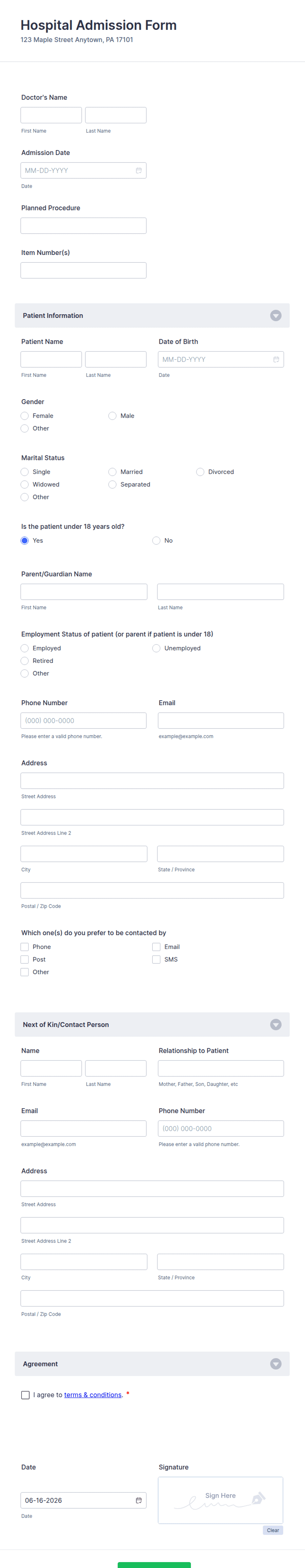 Complete Hospital Form Hospital Admission Form Template | Jotform