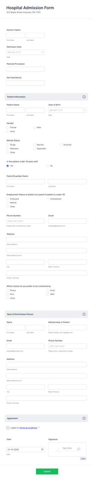 Hospital Admission Form Template