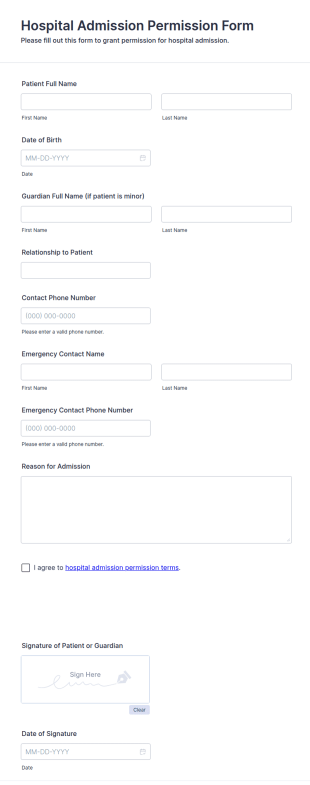 Hospital Admission Permission Form Template