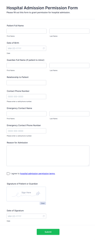 Hospital Admission Permission Form Template