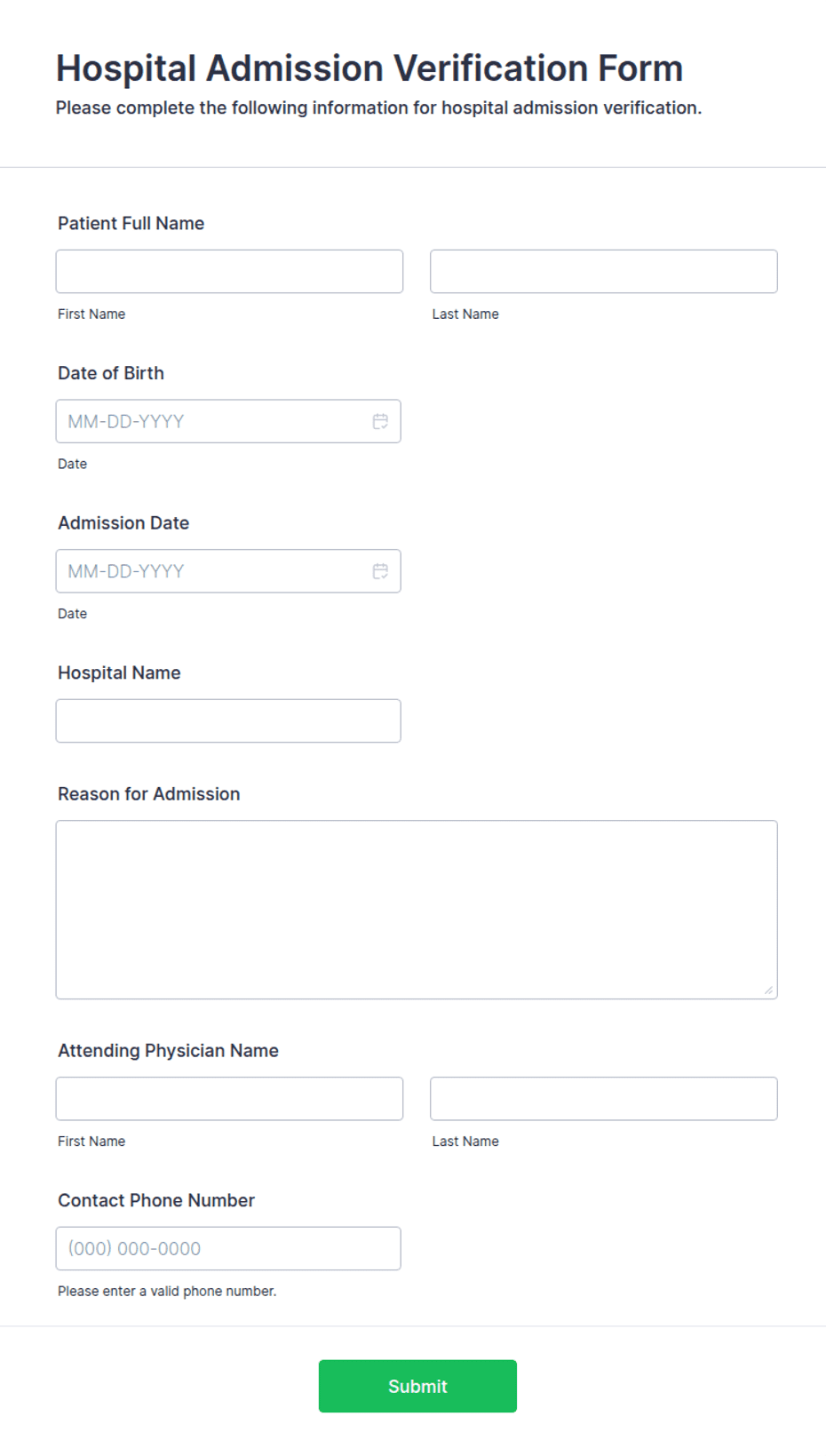 Hospital Admission Verification Form Template | Jotform