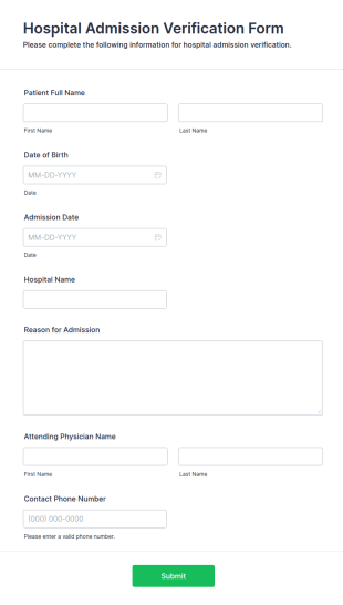 Hospital Admission Verification Form Template