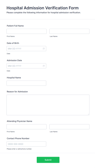 Hospital Admission Verification Form Template