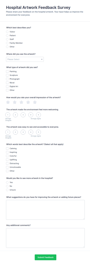 Hospital Artwork Feedback Survey Form Template