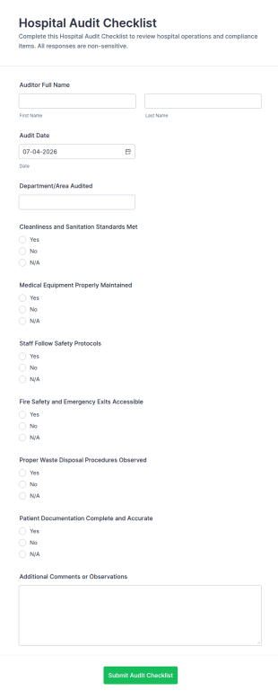 Hospital Audit Checklist Form Template