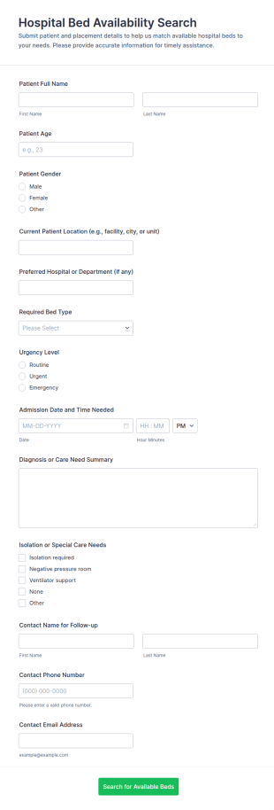 Hospital Bed Availability Search Form Template