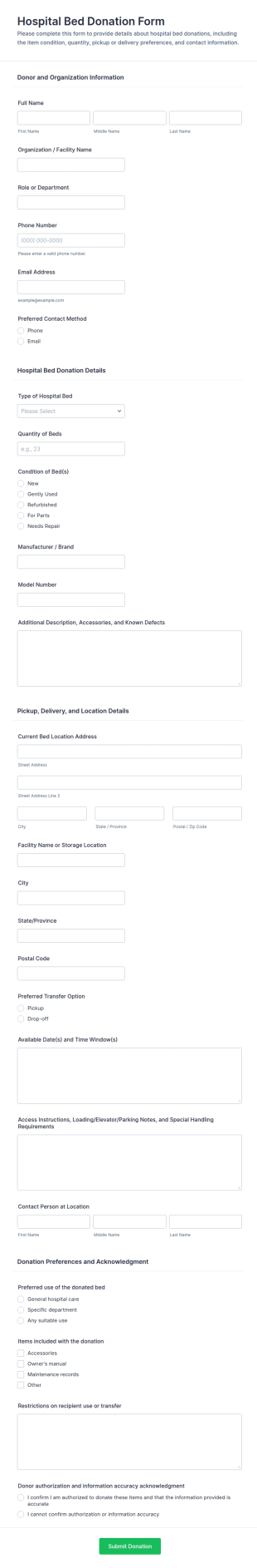 Hospital Bed Donation Form Template