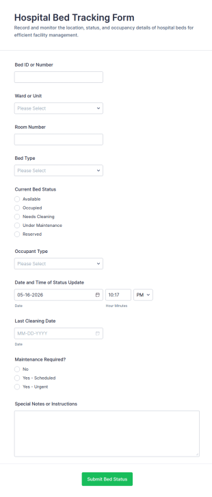 Hospital Bed Tracking Form Template